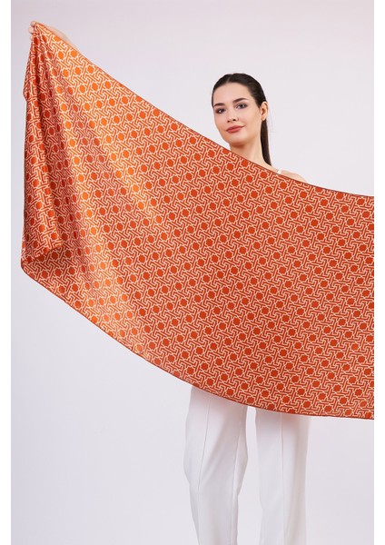 Saf Ipek Fular | Turuncu | Unisex | Selçuklu Vektörel Yıldız Desen fırsatları