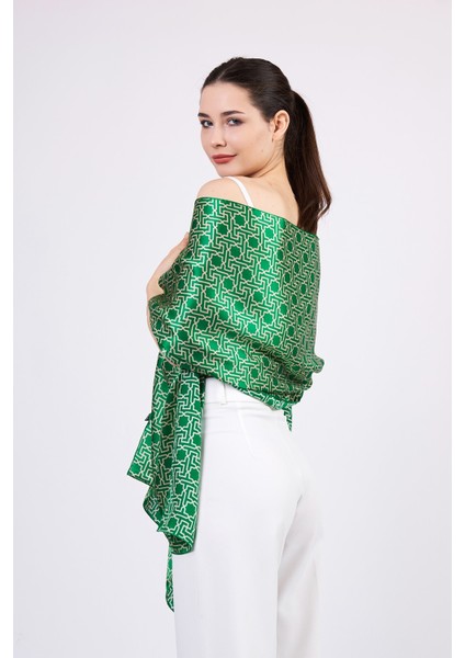 Saf Ipek Fular | Yeşil | Unisex | Selçuklu Vektörel Yıldız Desen