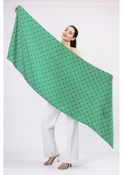 Saf Ipek Fular | Yeşil | Unisex | Selçuklu Vektörel Yıldız Desen fiyatları