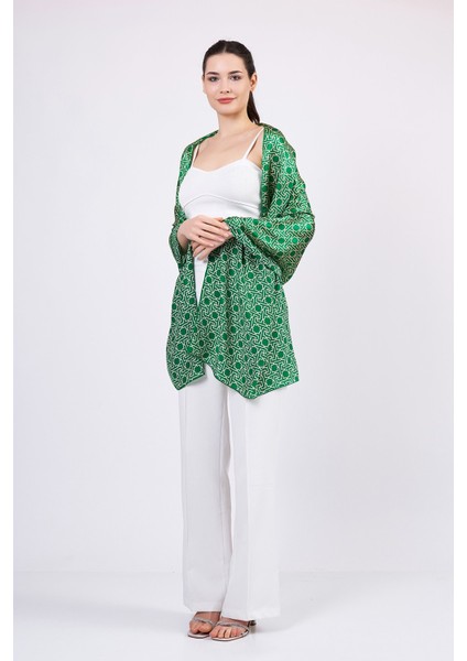 Saf Ipek Fular | Yeşil | Unisex | Selçuklu Vektörel Yıldız Desen modelleri