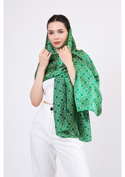 Saf Ipek Fular | Yeşil | Unisex | Selçuklu Vektörel Yıldız Desen fırsatları