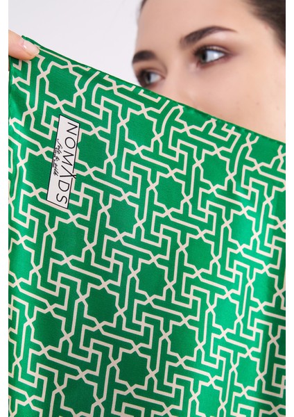 Saf Ipek Fular | Yeşil | Unisex | Selçuklu Vektörel Yıldız Desen indirimleri