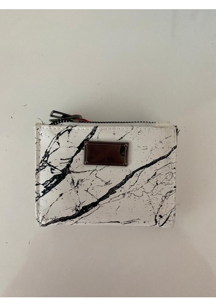 Çift Fermuarlı Mermer Desenli Cüzdan