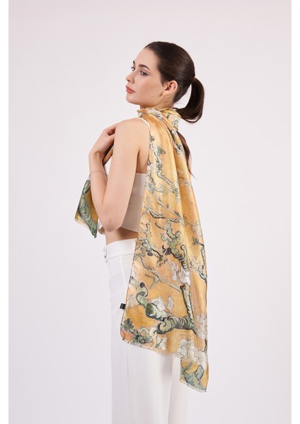 Vual Ipek Fular | Van Gogh Badem Çiçeği Gold | Nomads Felt