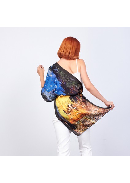 %100 Ipek Fular | 55X180 cm | Van Gogh Cafe Terrace | Nomads Felt