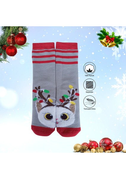 Tekli Unisex Yılbaşı Christmas Temalı Kedili Kışlık Havlu Soket Yeni Yıl Çorapları 37-40 modelleri