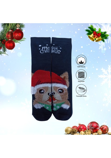 Tekli Unisex Yılbaşı Christmas Temalı Köpekli Kışlık Havlu Soket Yeni Yıl Çorapları 37-40 modelleri