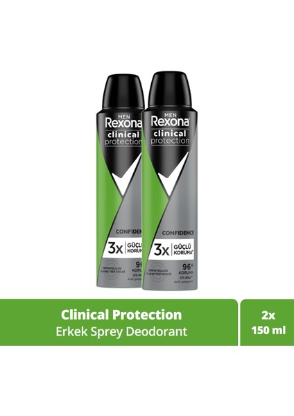 Men Clinical Protection Erkek Sprey Deodorant Confidence 96 Saat Koruma 150 Ml X2