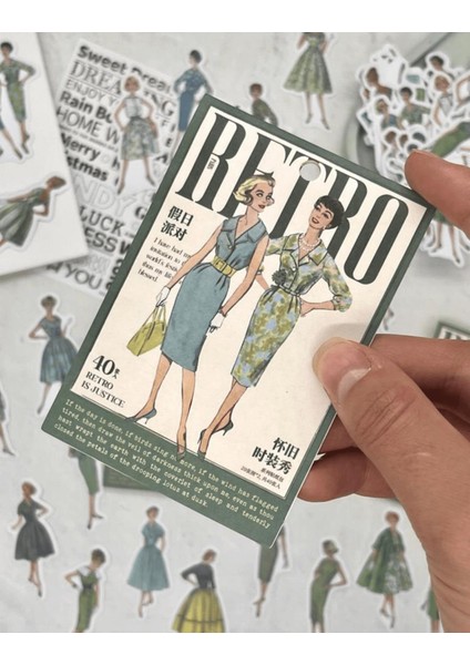 Retro Kıyafet Modası 40 Adet Yeşil Paket Sticker Çıkartma bullet Journal scrapbook Vintage