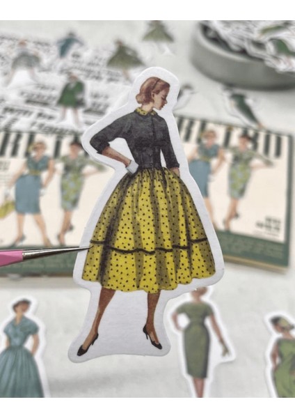 Retro Kıyafet Modası 40 Adet Yeşil Paket Sticker Çıkartma bullet Journal scrapbook Vintage