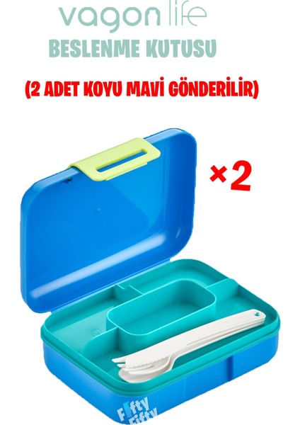 Beslenme Kutusu 2 Katlı Çatal bıçak kaşık Setli