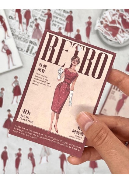 Retro Kıyafet Modası 40 Adet Kırmızı Paket Sticker /Etiket/Çıkartma/bullet Journal scrapbook Vintage