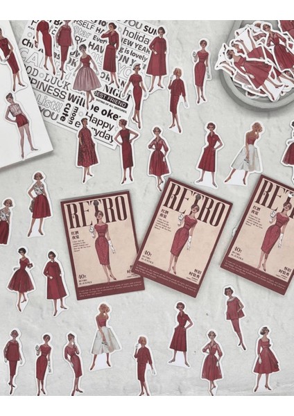 Retro Kıyafet Modası 40 Adet Kırmızı Paket Sticker /Etiket/Çıkartma/bullet Journal scrapbook Vintage fiyatları