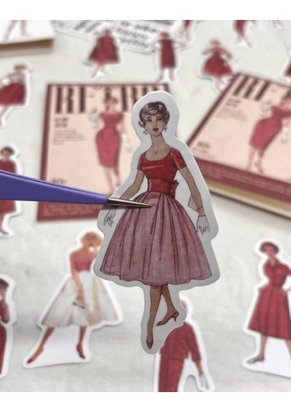 Retro Kıyafet Modası 40 Adet Kırmızı Paket Sticker /Etiket/Çıkartma/bullet Journal scrapbook Vintage fırsatları