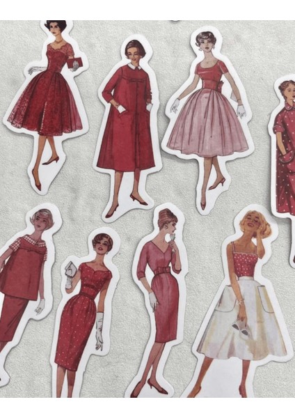 Retro Kıyafet Modası 40 Adet Kırmızı Paket Sticker /Etiket/Çıkartma/bullet Journal scrapbook Vintage indirimleri