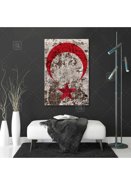 Türk Bayrağı Ay Yıldız Bayrak Grunge Dekoratif Dikey Kanvas Tablo