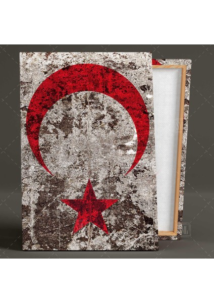 Türk Bayrağı Ay Yıldız Bayrak Grunge Dekoratif Dikey Kanvas Tablo