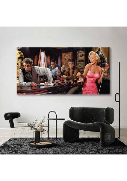 Hollywood Artistleri Marlyn Monroe Elvis Presley Enine Yatay Kanvas Tablo