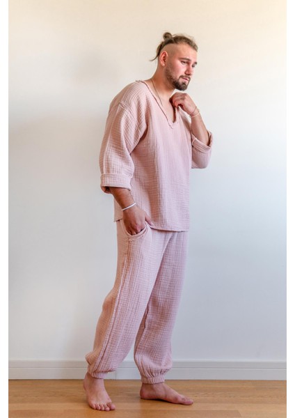 Lambert Müslin Lastikli Unisex Pantolon Pembe