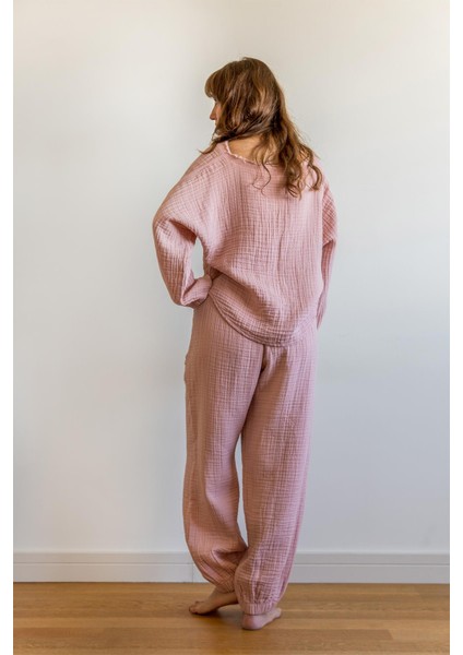 Lambert Müslin Lastikli Unisex Pantolon Pembe