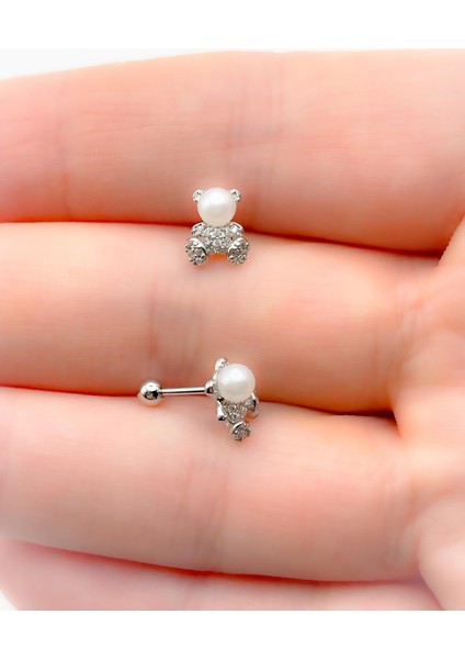 Cerrahi Çelik Incili Zirkon Taşlı Ayıcık Figürlü Kıkırdak Helix Tragus PIERCING(1ADET) fiyatları