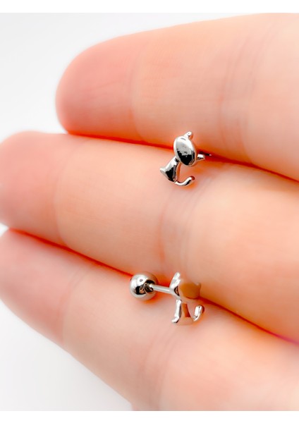 Cerrahi Çelik Kedi Figürlü Kıkırdak Helix Tragus PIERCING(1ADET) modelleri
