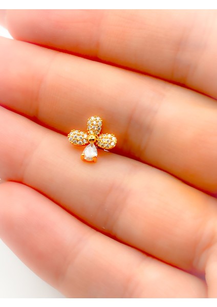 Cerrahi Çelik Zirkon Taşlı Çiçek Figürlü Kıkırdak Helix Tragus PIERCING(1ADET)