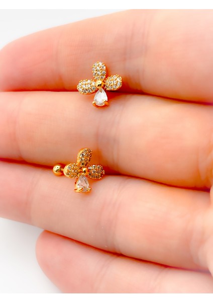 Cerrahi Çelik Zirkon Taşlı Çiçek Figürlü Kıkırdak Helix Tragus PIERCING(1ADET) fiyatları