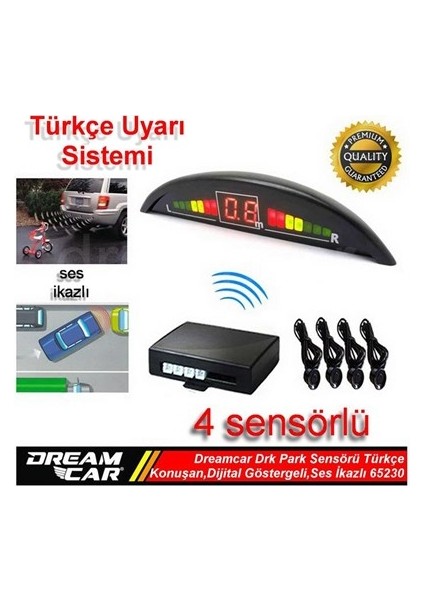 Park Sensörü Türkçe Ses,Dijital Ekran,Ses İkaz,4 Sensör