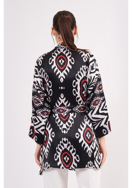 Saf Ipek Kısa Kimono Kaftan | Ikat Desen 5 | Nomads Felt