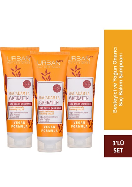 Macadamia & Keratin Saç Bakım Şampuanı 3'lü Set