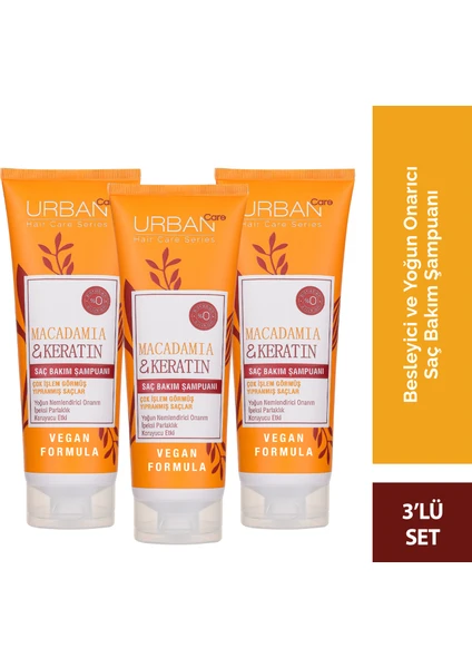 Urban Care Macadamia & Keratin Saç Bakım Şampuanı 3'lü Set