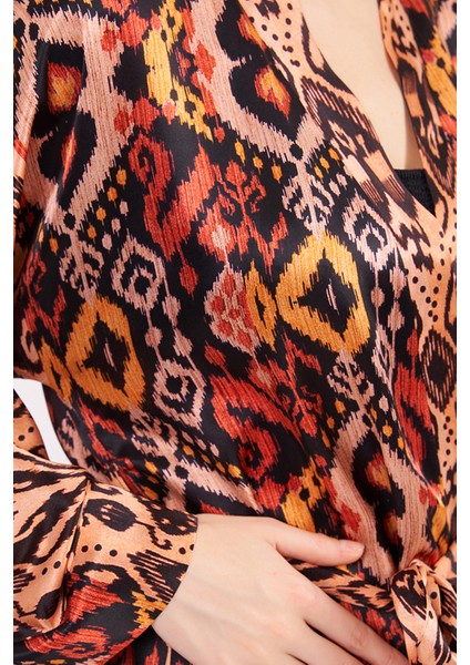 Saf Ipek Kısa Kimono Kaftan | Ikat Desen 4 | Nomads Felt