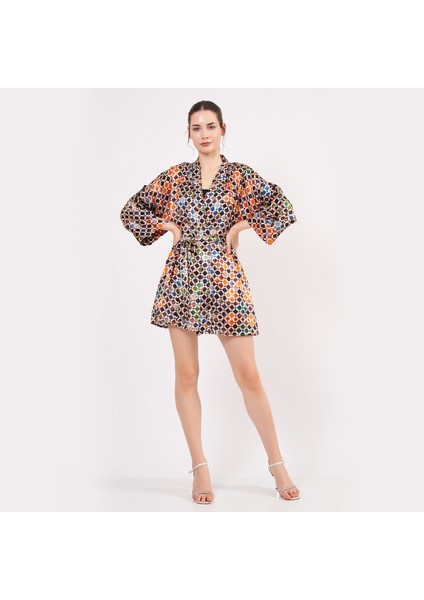 Saf Ipek Kısa Kimono Kaftan | Elhamra Desen 15 | Nomads Felt