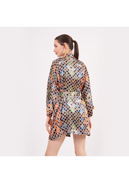 Saf Ipek Kısa Kimono Kaftan | Elhamra Desen 15 | Nomads Felt