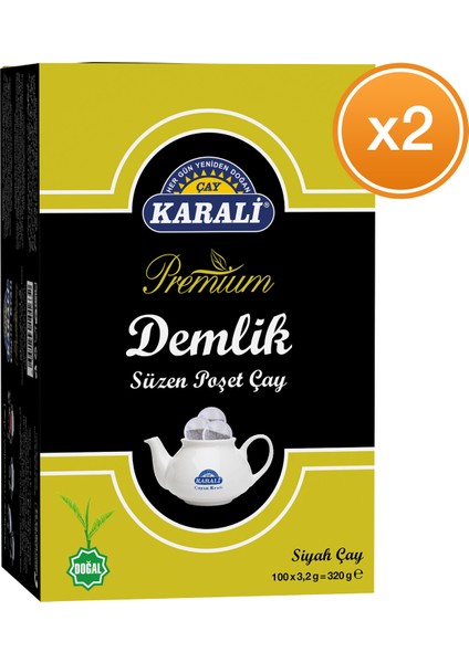 Karali Çay Premium Demlik Poşet Siyah Çay 100'lü x 2 Paket