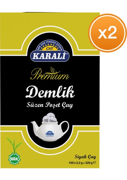 Karali Çay Premium Demlik Poşet Siyah Çay 100'lü x 2 Paket