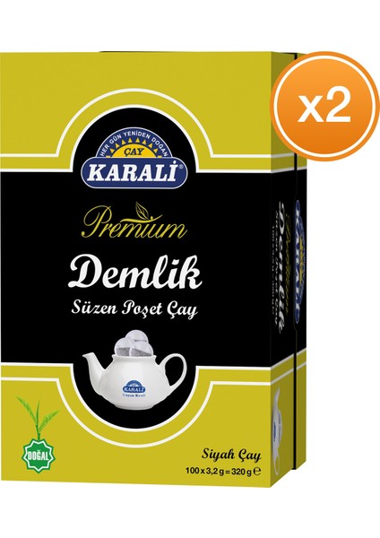 Karali Çay Premium Demlik Poşet Siyah Çay 100'lü x 2 Paket