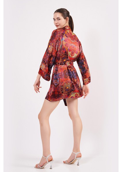 Saf Ipek Kısa Kimono Kaftan | Mandala Desen Kırmızı | Nomads Felt fiyatları