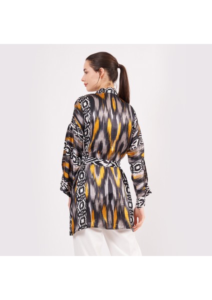 Nomads Felt Saf Ipek Kısa Kimono Kaftan | Ikat Desen 8 | Nomads Felt