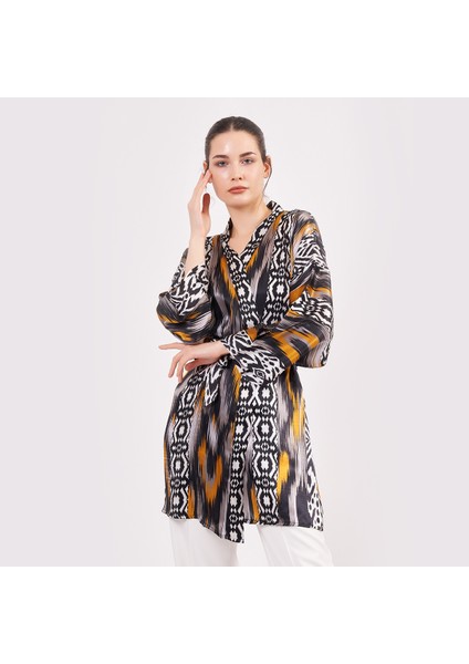 Nomads Felt Saf Ipek Kısa Kimono Kaftan | Ikat Desen 8 | Nomads Felt