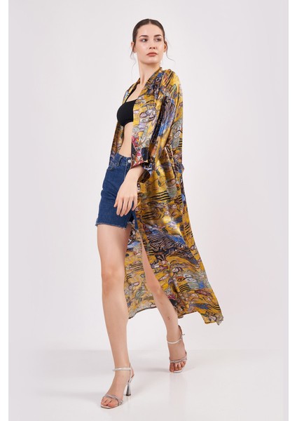 Nomads Felt Ipek Uzun Kimono Kaftan | Gold Desenli | Nomads Felt