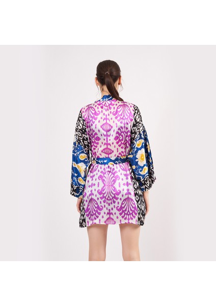 Saf Ipek Kısa Kimono Kaftan | Ikat Desen 1 | Nomads Felt