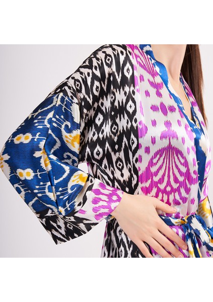 Saf Ipek Kısa Kimono Kaftan | Ikat Desen 1 | Nomads Felt