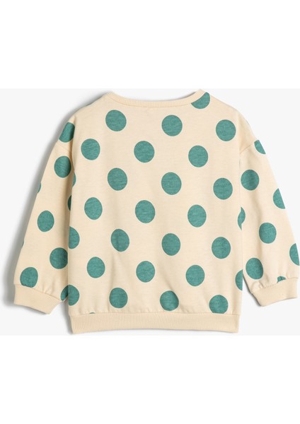 Puantiyeli Sweatshirt Uzun Kollu Bisiklet Yaka Pamuklu