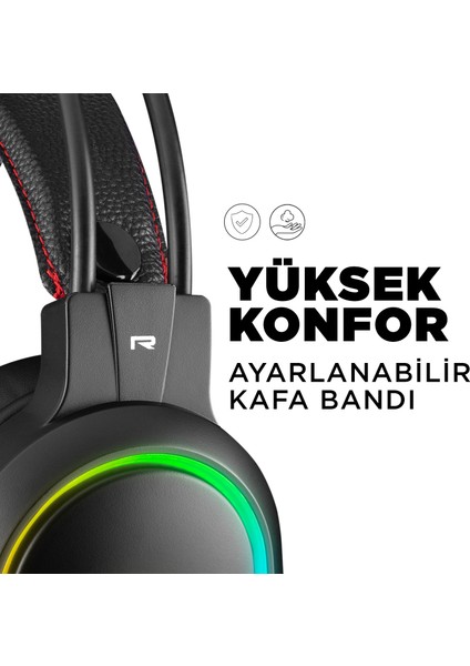 RM-K12 MANLY Siyah 7.1 Usb Surround RGB Işık Efektli Gaming Oyuncu Mikrofonlu Kulaklık