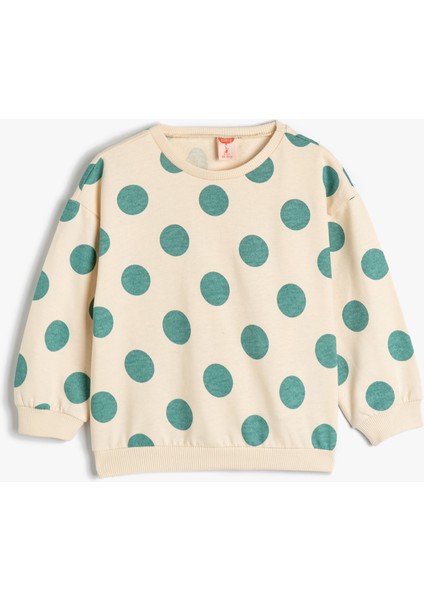 Puantiyeli Sweatshirt Uzun Kollu Bisiklet Yaka Pamuklu