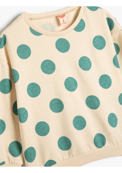 Puantiyeli Sweatshirt Uzun Kollu Bisiklet Yaka Pamuklu modelleri