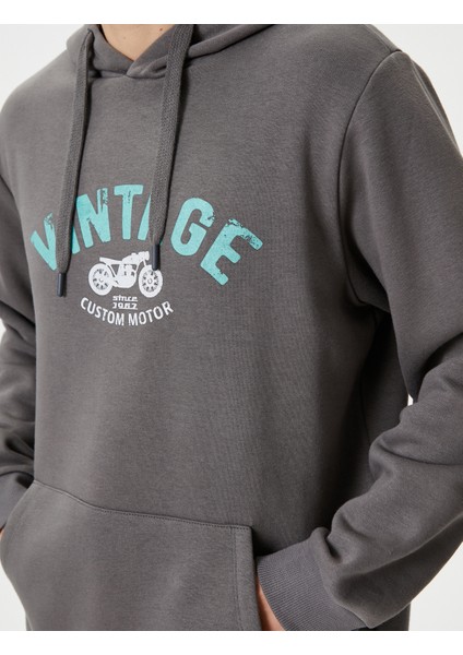 Kolej Hoodie Slogan Baskılı Kanguru Cep Detaylı