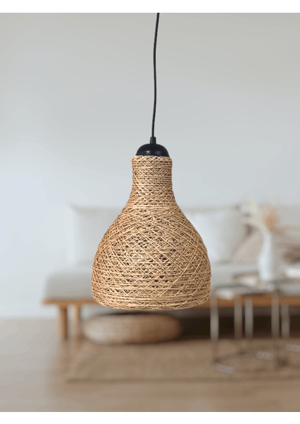 23 cm x 27 cm x 87 Rustik Jüt Halatlı Sarkıt Lamba Avize Keten Ip Başlık Küre Top Sarkıt Avize Huni